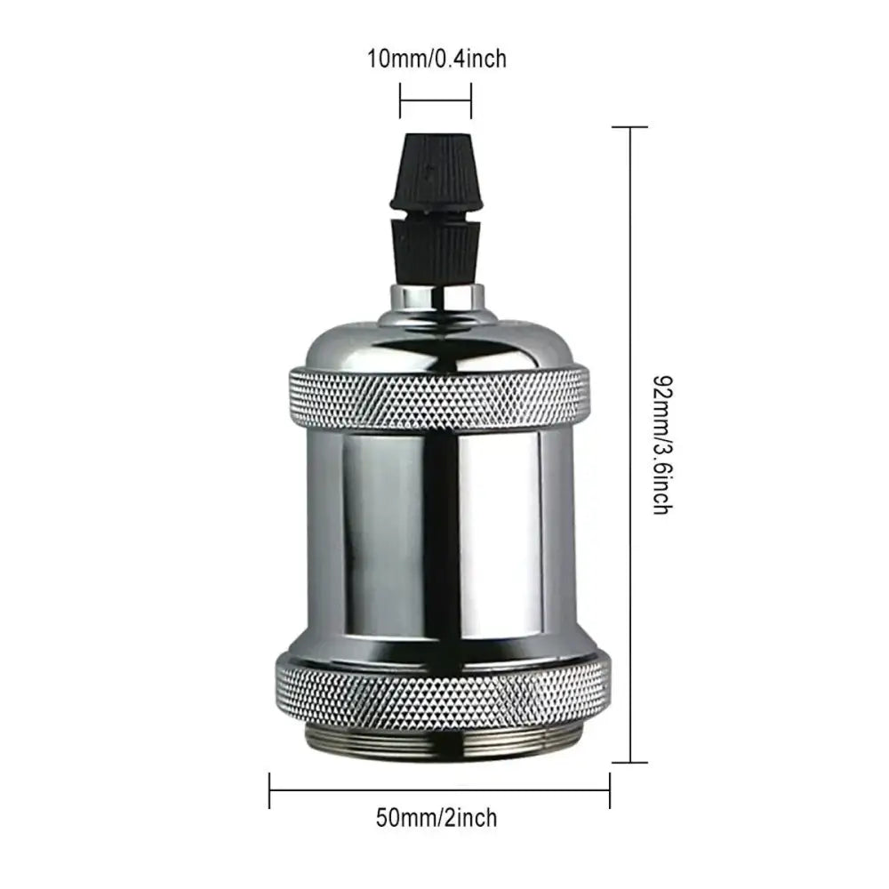 Chrome-finished vintage copper chrome e27 lamp base with textured knurled bands and black plastic cap for living room lighting