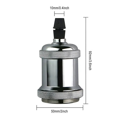 Chrome-finished vintage copper chrome e27 lamp base with textured knurled bands and black plastic cap for living room lighting