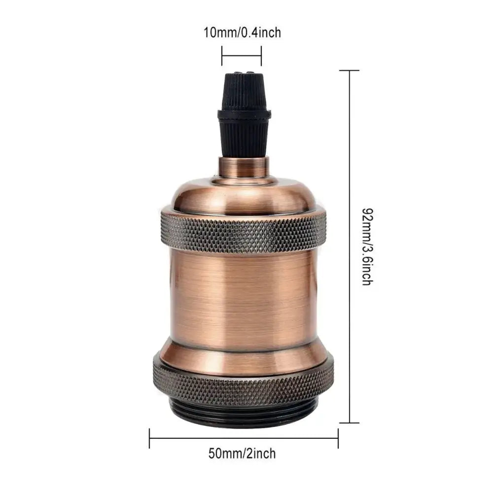 Antique brass-colored vintage copper chrome e27 lamp base with textured black plastic base and threaded metal accents for living room lighting
