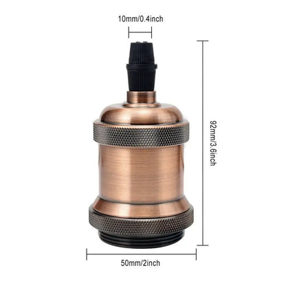 Antique brass-colored vintage copper chrome e27 lamp base with textured black plastic base and threaded metal accents for living room lighting