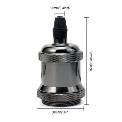 Black metallic vintage copper chrome e27 lamp base with knurled bands and ribbed black plastic cap for living room lighting
