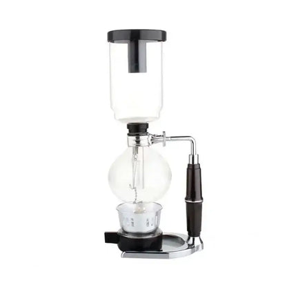Clear glass coffee jug siphon with black plastic and chrome accents vintage copper decorbites kitchen tool kit