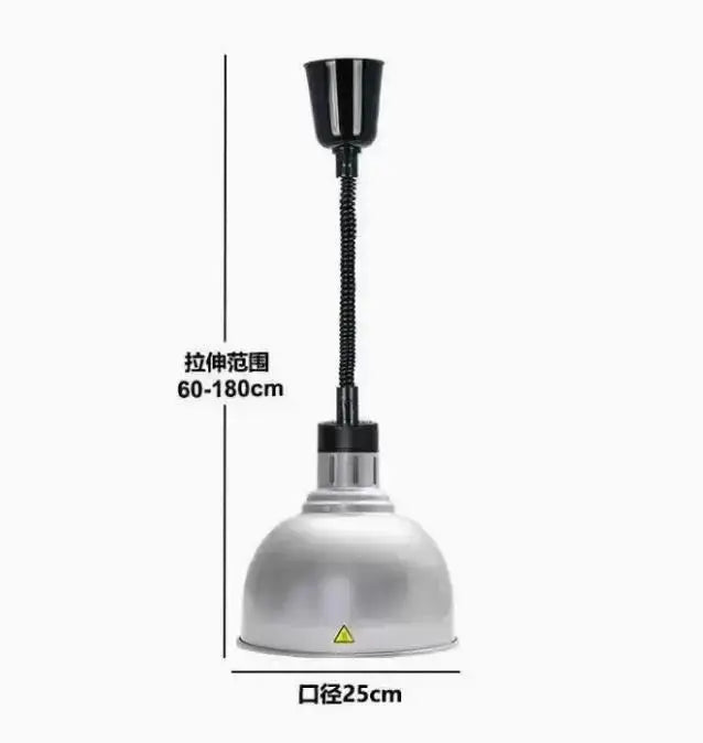 Silver dome-shaped stainless steel pendant light with black gooseneck and adjustable height for dining room lighting area