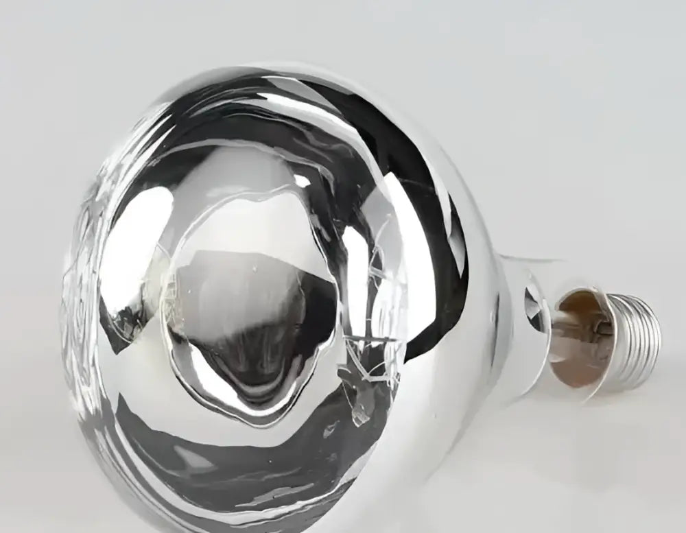 Shiny chrome-finished infrared heater bulb with threaded base for vintage copper stainless steel buffet cord pendant light