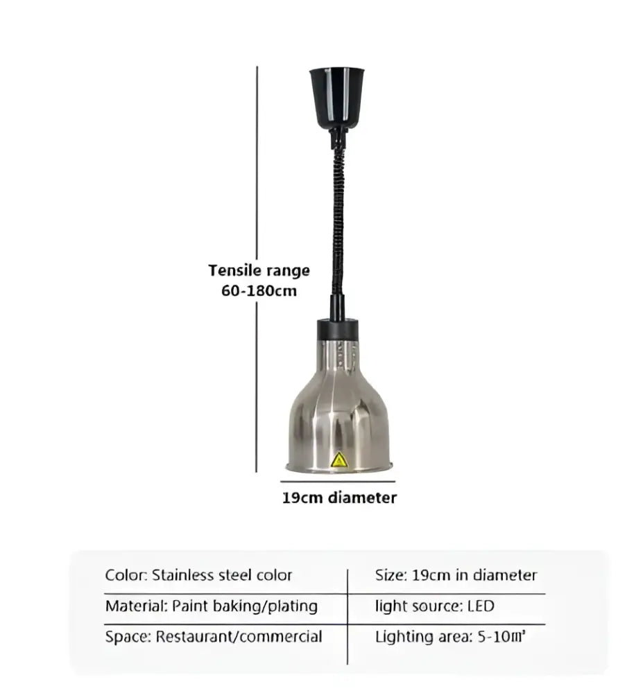 Stainless steel industrial cord pendant light with flexible black gooseneck and 19cm base for dining room use