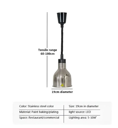 Stainless steel industrial cord pendant light with flexible black gooseneck and 19cm base for dining room use
