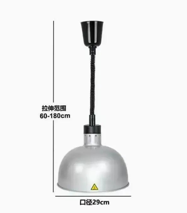Silver stainless steel dome pendant light with black gooseneck and adjustable height for dining room lighting area