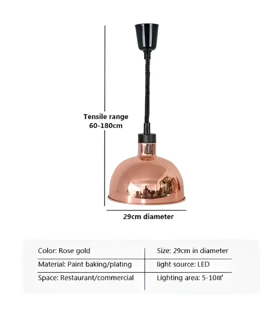 Vintage copper stainless steel dome-shaped rose gold pendant light with black flexible neck for dining room lighting area