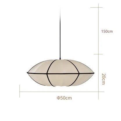 Cream-colored oval pendant lamp with black geometric frame and sheer fabric shade decorbites danish fabric pendant lamp