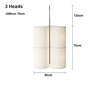 Cream-colored fabric pendant light with three stacked heads and black rod decorbites hashira cluster pendant for dining room