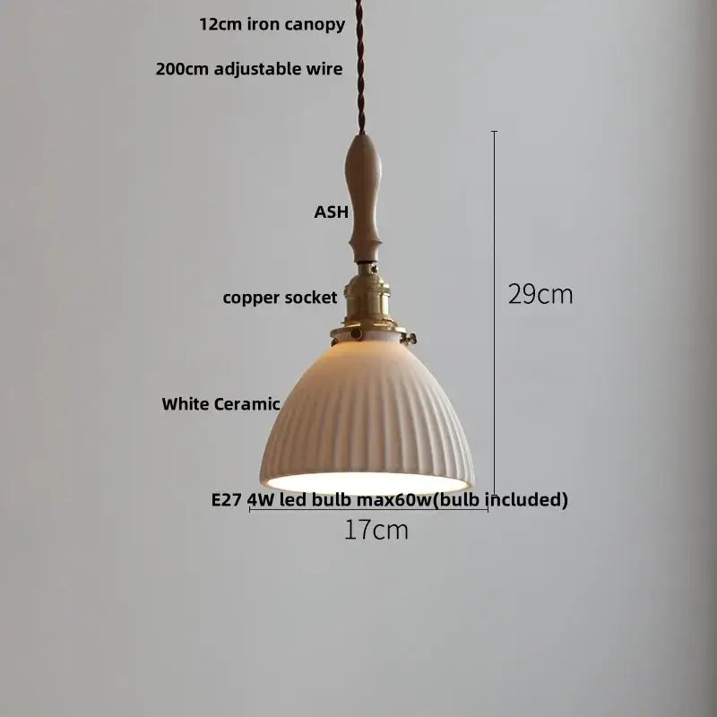 Vintage cream glass and brass adjustable led pendant light with white ceramic fluted shade and ash wood canopy for dining room decorbites adjustable led pendant