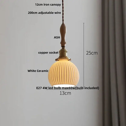 Vintage cream glass and brass adjustable led pendant light with ribbed white ceramic shade and wooden handle for dining room decorbites adjustable led pendant