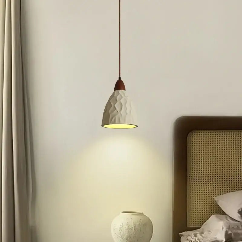White ceramic decorbites loft decor pendant light with textured diamond pattern and warm wooden top for loft decor led hanging