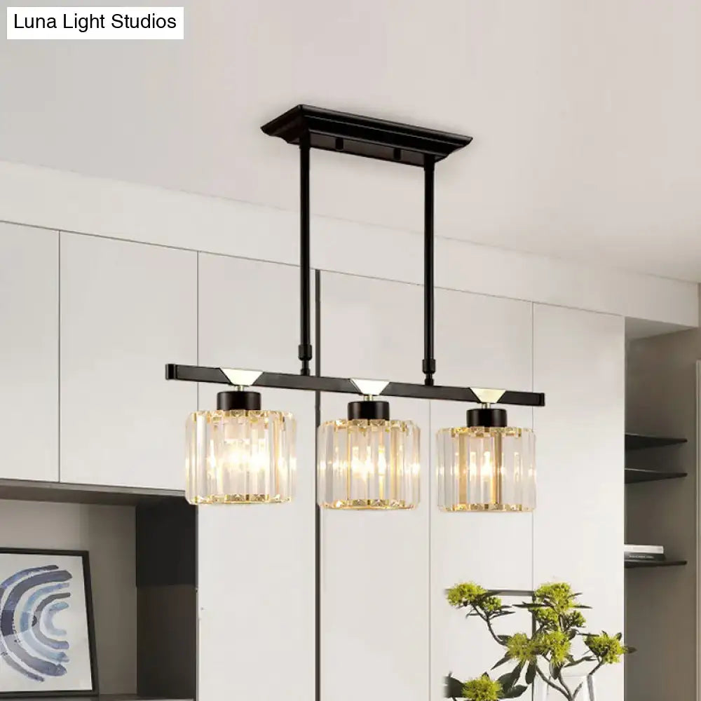Black metal decorbites vintage crystal pendant light with three clear faceted glass shades for dining room 220v-240v