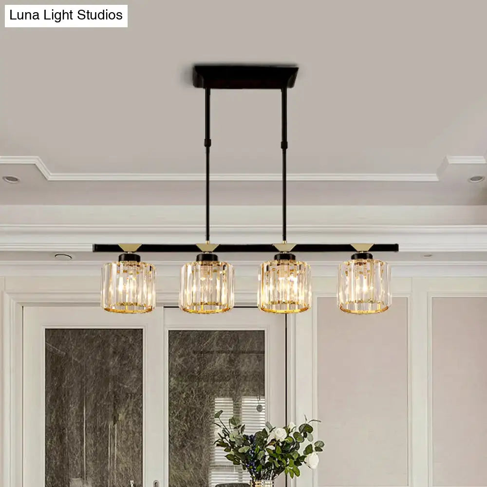 Modern black metal decorbites vintage crystal pendant light with four clear faceted glass shades and gold trim for dining room 220v-240v compatible with led incandescent fluorescent bulbs