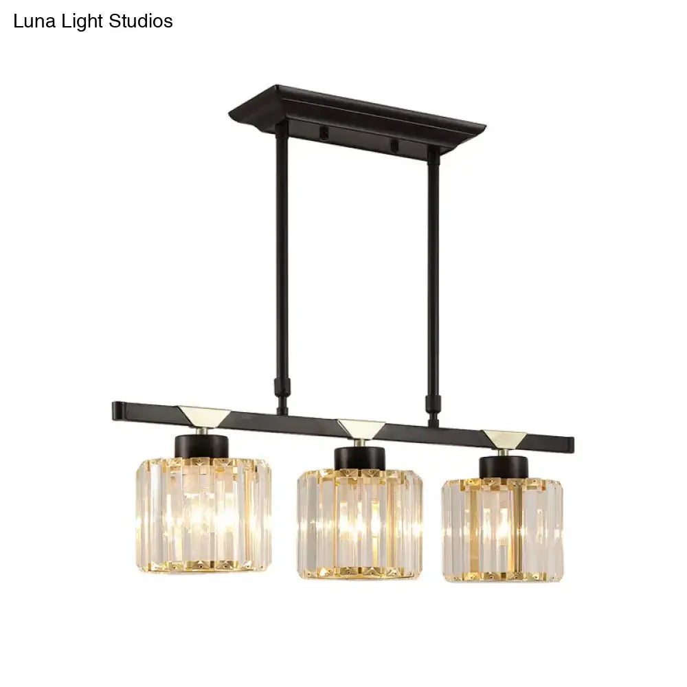 Black metal decorbites vintage crystal pendant light with three clear ribbed glass shades for dining room 220v-240v led incandescent fluorescent
