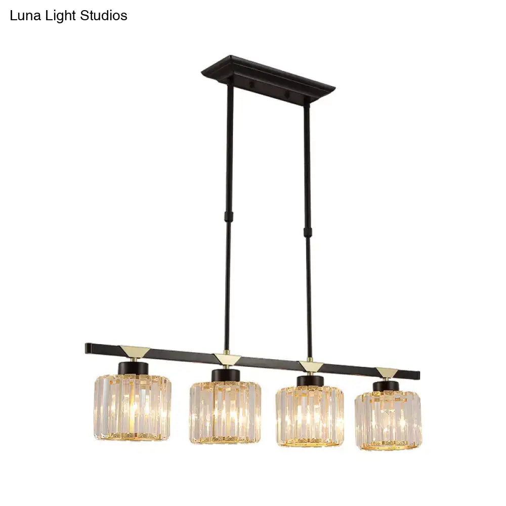 Black metal chandelier with four clear vertically ribbed glass shades for dining room compatible with led incandescent fluorescent 220v-240v
