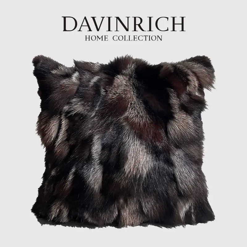 A plush vintage dark brown and black fox fur cushion cover with lighter streaks for decorbites fox fur living room decor