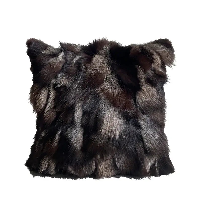 Vintage dark brown and black fox fur cushion cover with gray undertones for elegant living room decorbites fox fur decor