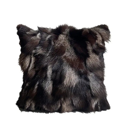 Vintage dark brown and black fox fur cushion cover with gray undertones for elegant living room decorbites fox fur decor