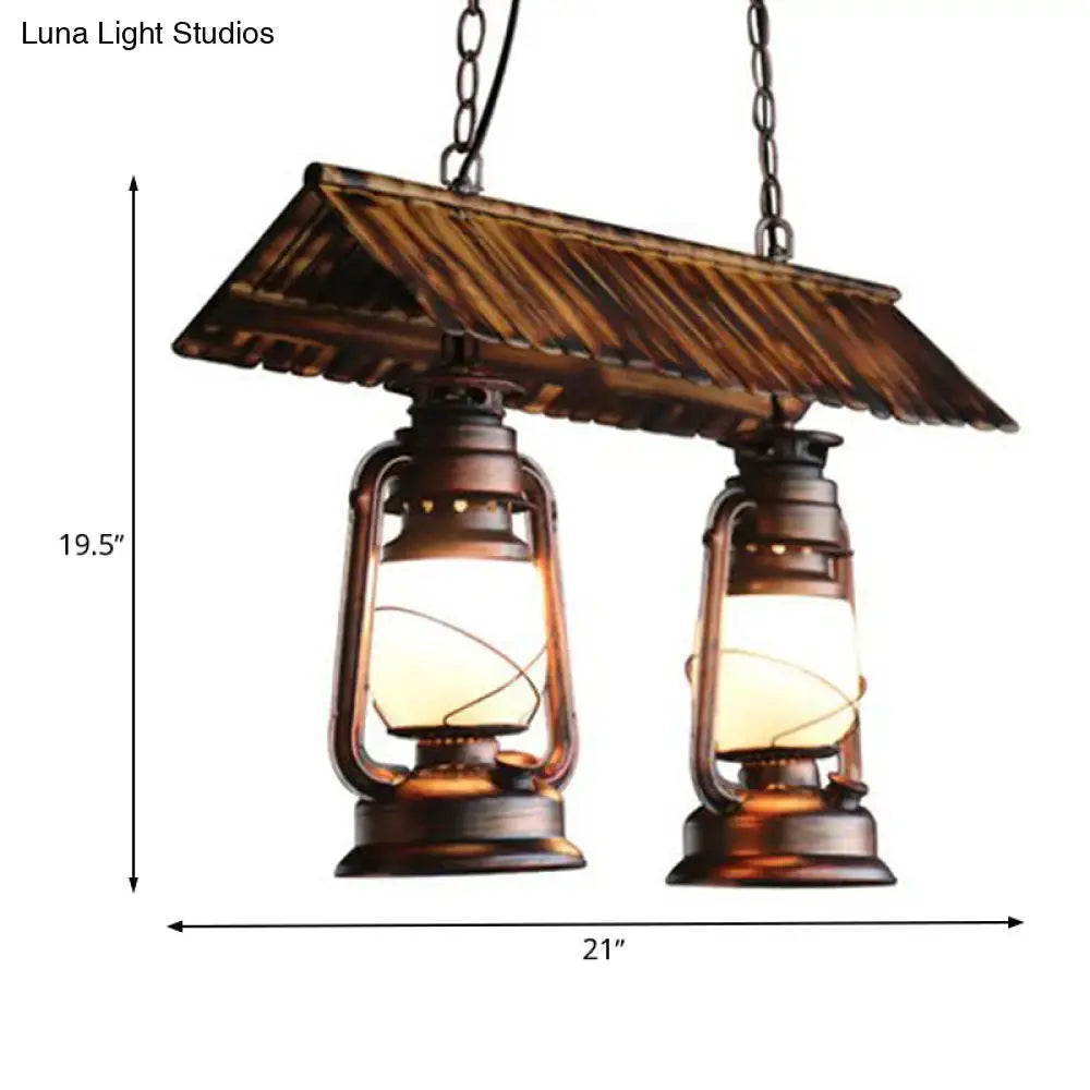 Vintage dark brown metal island light pendant with rustic wooden roof design compatible with led incandescent fluorescent bulbs
