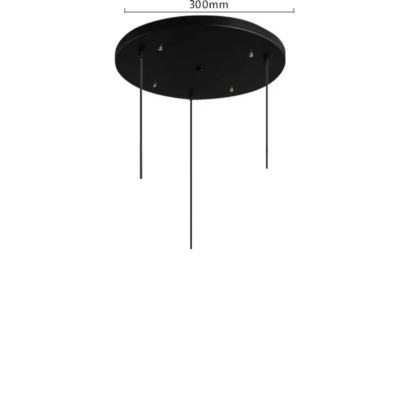 Black circular ceiling light fixture with three hanging rods in vintage dark glass pendant lights set with brass accents