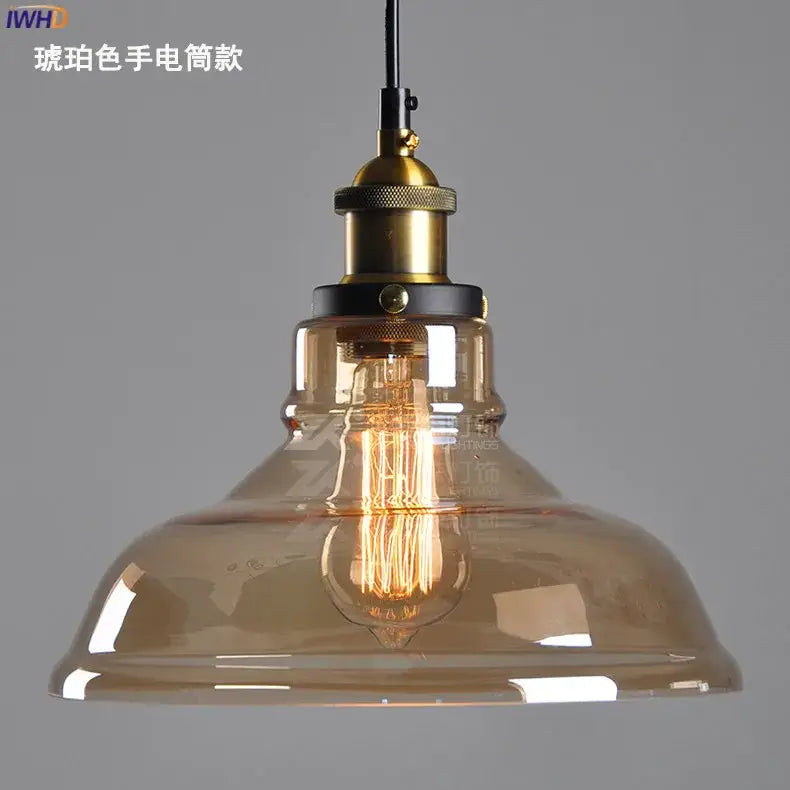 Vintage dark glass pendant lights set of 4 with smoked glass shade brass accents and exposed filament bulb for dining room