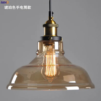 Vintage dark glass pendant lights set of 4 with smoked glass shade brass accents and exposed filament bulb for dining room