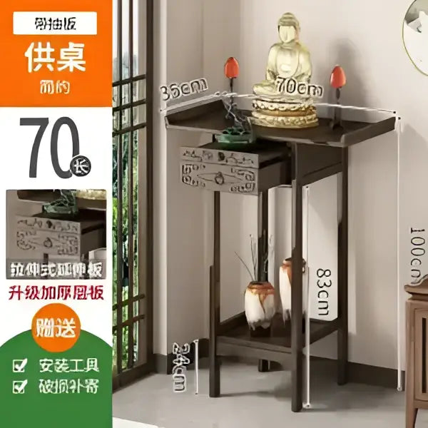 Vintage dark wood bamboo console table with two drawers and carved buddha statue ideal for living room decorbites console table