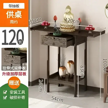Black wooden decorbites bamboo console table with carved top, two drawers, and open shelves for living room use