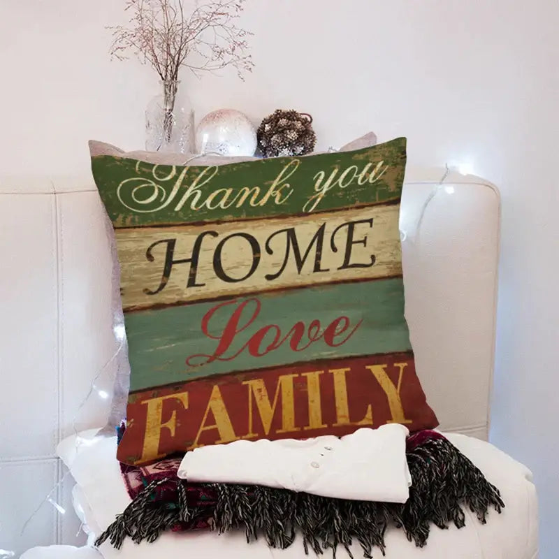 Vintage distressed peach skin 45x45cm throw pillow with rustic wood grain design and thank you home love family text decorbites 45x45cm peach