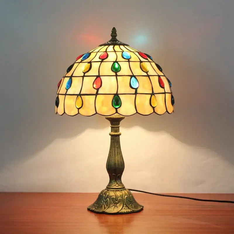 Vintage dragonfly tiffany stained glass table lamp with colorful teardrop stained glass shade for bedroom desk light
