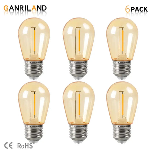 Six-pack of decorbites amber plastic edison-style amber plastic bulbs with metallic screw bases for patio string light