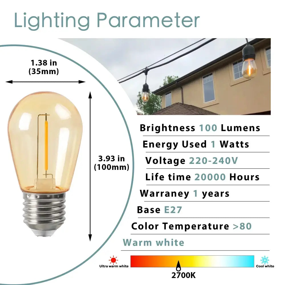 Warm white vintage style led bulb with clear glass and e27 base from decorbites amber plastic 6-pack string lights