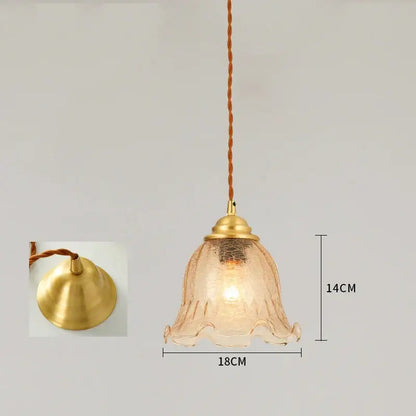 Vintage floral cracked glass pendant light with amber textured bell-shaped shade and brass hardware for living room decorbites cracked glass