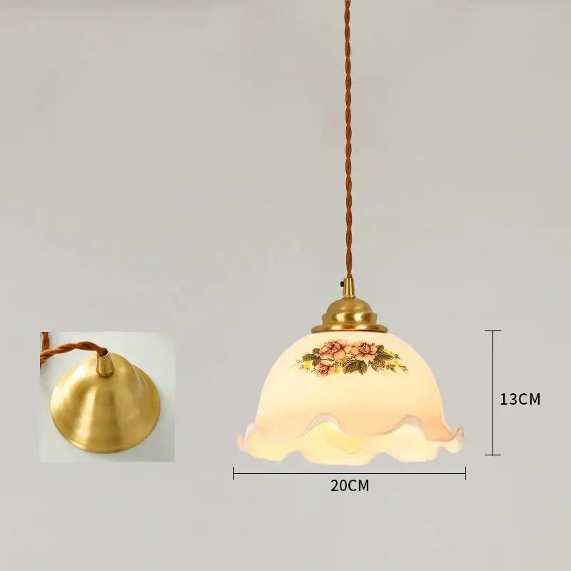 Vintage floral cracked glass pendant light with cream glass shade and scalloped edges by decorbites pendant light