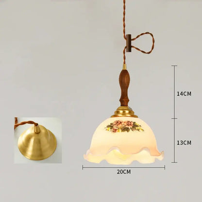 Vintage floral cracked glass pendant light with warm cream glass shade and wooden handle perfect for living room decorbites cracked glass