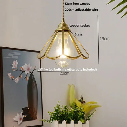Brass-framed vintage floral pendant lamp with clear glass shade and decorbites copper wire glass for kitchen lighting