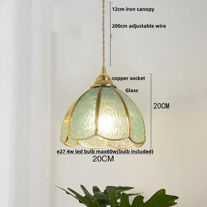 Vintage floral glass pendant lamp with translucent green shade and copper wire glass socket by decorbites copper wire