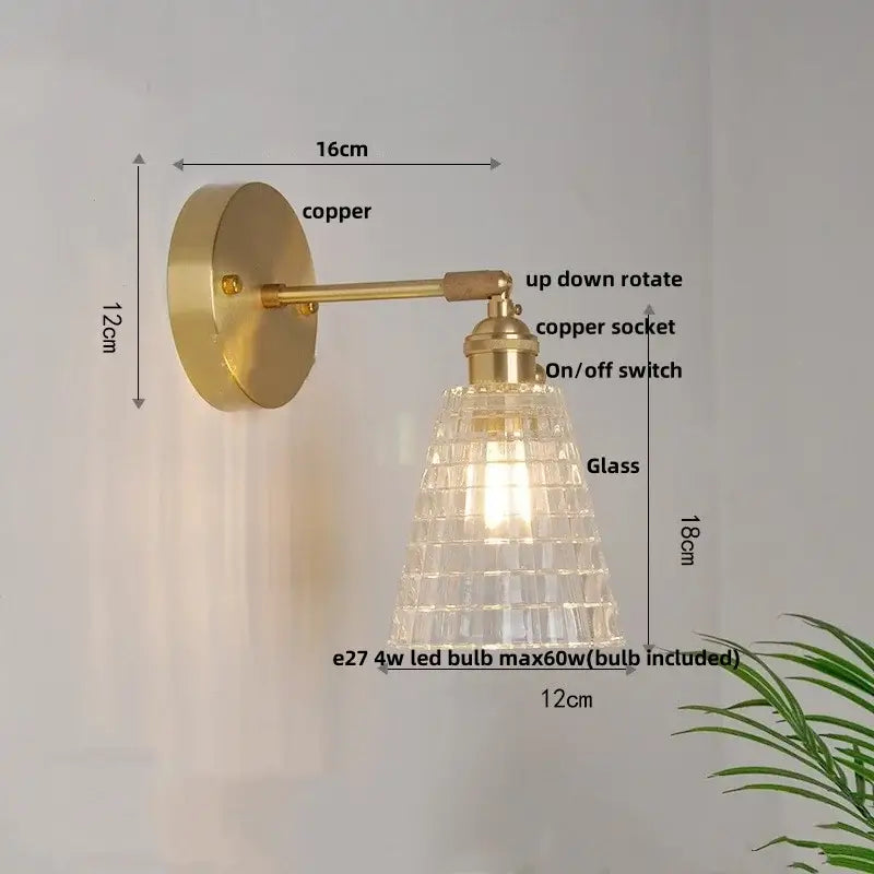 Copper wall sconce with faceted glass shade for vintage floral green glass led bedroom glass led wall lights