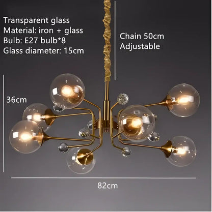 Vintage gold amber glass bubble chandelier with transparent spheres and crystal accents for living room decorbites glass bubble