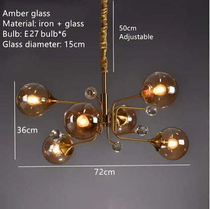 A vintage gold amber glass bubble chandelier with brass arms and crystal accents for living room decorbites glass bubble
