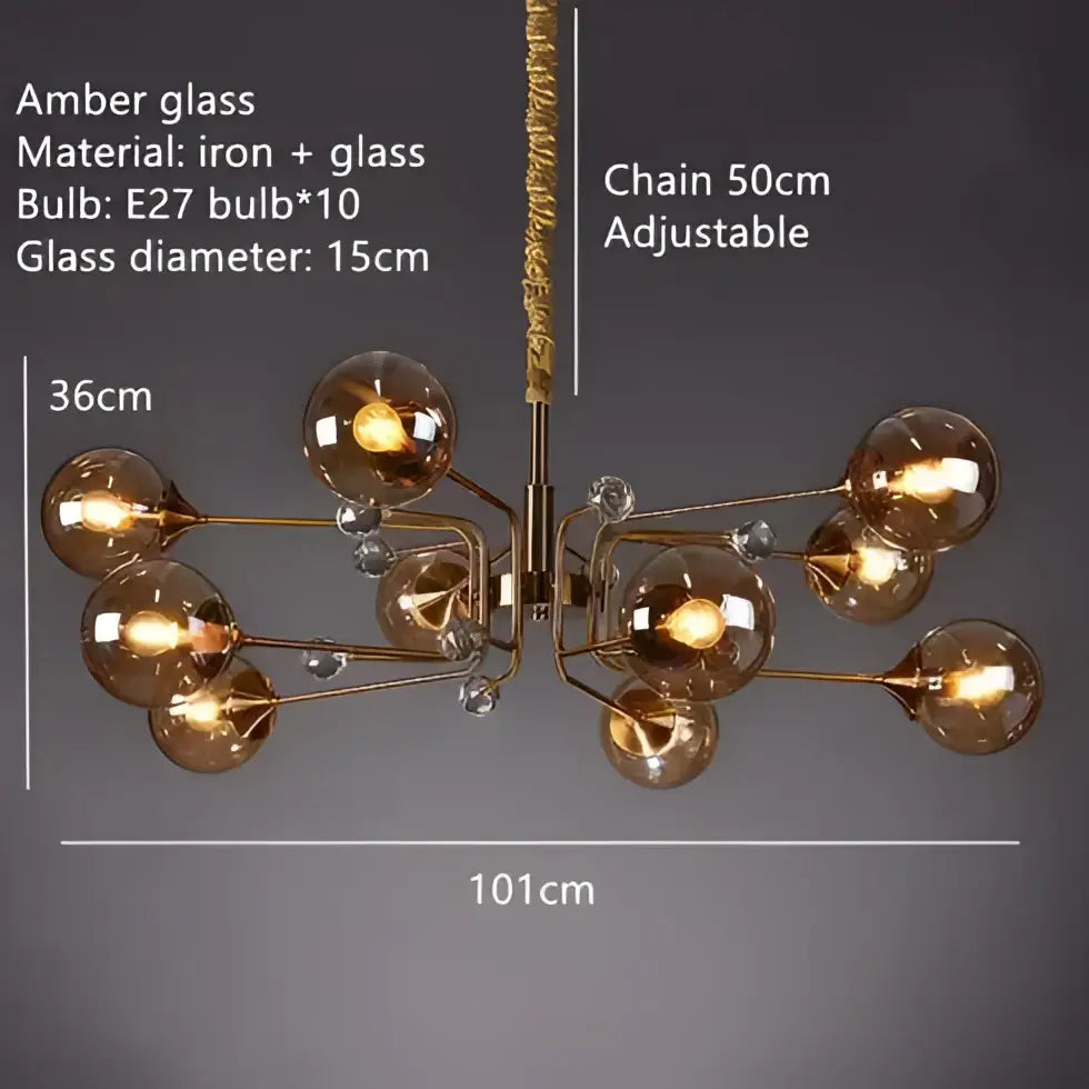 Vintage gold amber glass bubble chandelier with brass iron frame and crystals featuring ten e27 bulbs for living room decorbites glass bubble chandelier