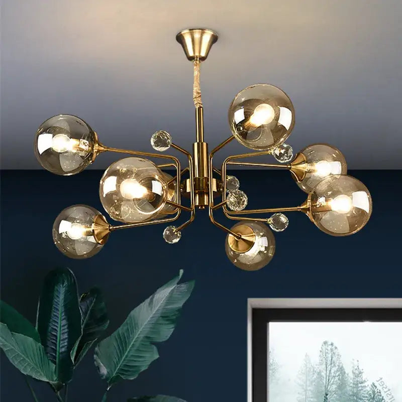 Vintage gold amber glass bubble chandelier with multiple glass bubble shades and crystal accents for living room decorbites glass bubble