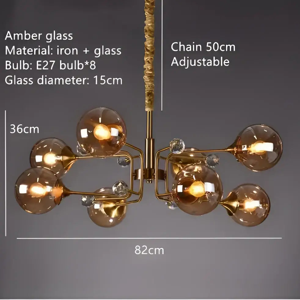 Vintage gold amber glass bubble chandelier with brass iron frame eight e27 bulbs and adjustable 50cm chain decorbites glass bubble chandelier