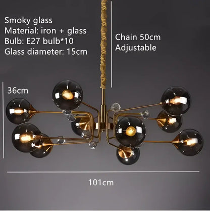 Brass-toned vintage gold glass bubble chandelier with smoked glass globes and crystal accents for living room decorbites glass bubble