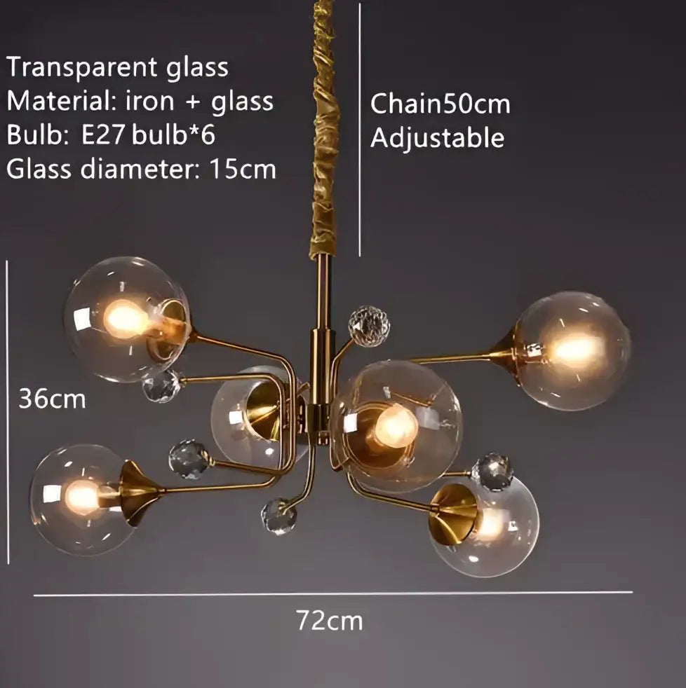 Vintage gold amber glass bubble chandelier with transparent spheres and crystal accents for elegant living room decorbites glass bubble