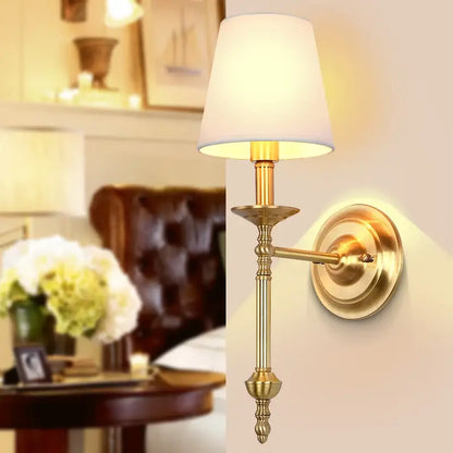 Vintage gold and cream wall sconce with brass finish and white fabric shade for living room decorbites copper vintage lighting