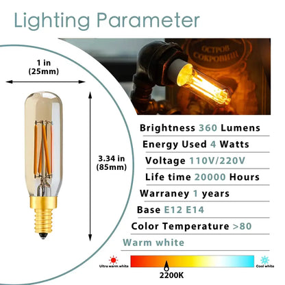 Warm white 360-lumen tubular led bulb with gold screw base and clear glass for vintage gold candelabra dining room set