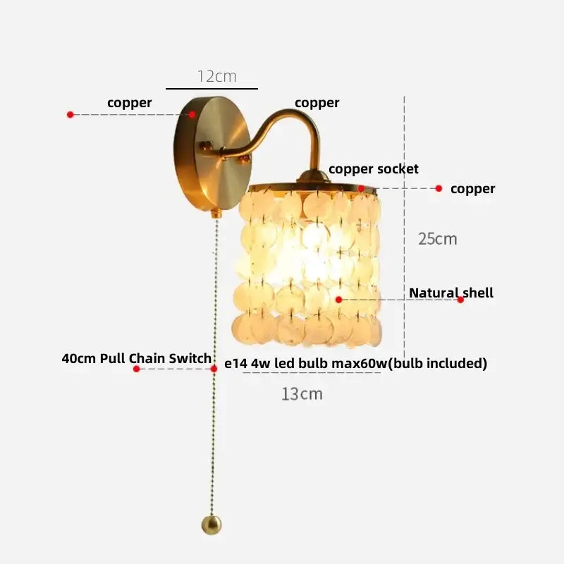 Copper finished wall light with cascading natural shell discs vintage gold crystal wall light decorbites crystal vintage